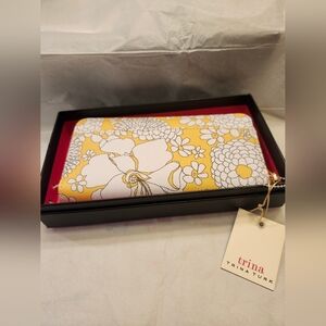 Trina Turk Yellow & White Floral Print Zip-Around Wallet